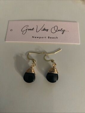Good Vibes 😎 Only Blue Black Teardrop Wire-Wrap Earrings